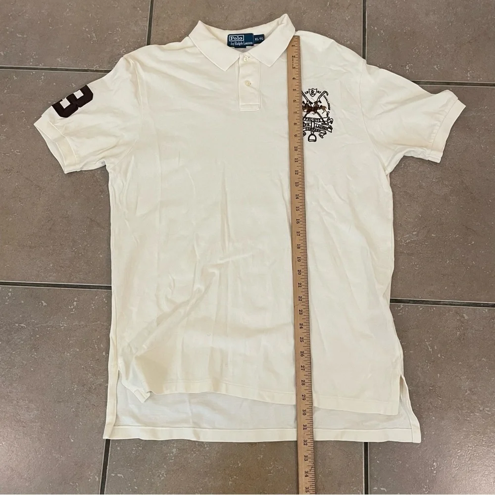 Polo Ralph Lauren Mens Size XL Ivory Cream Brown Shirt Preppy Logo Short Sleeve